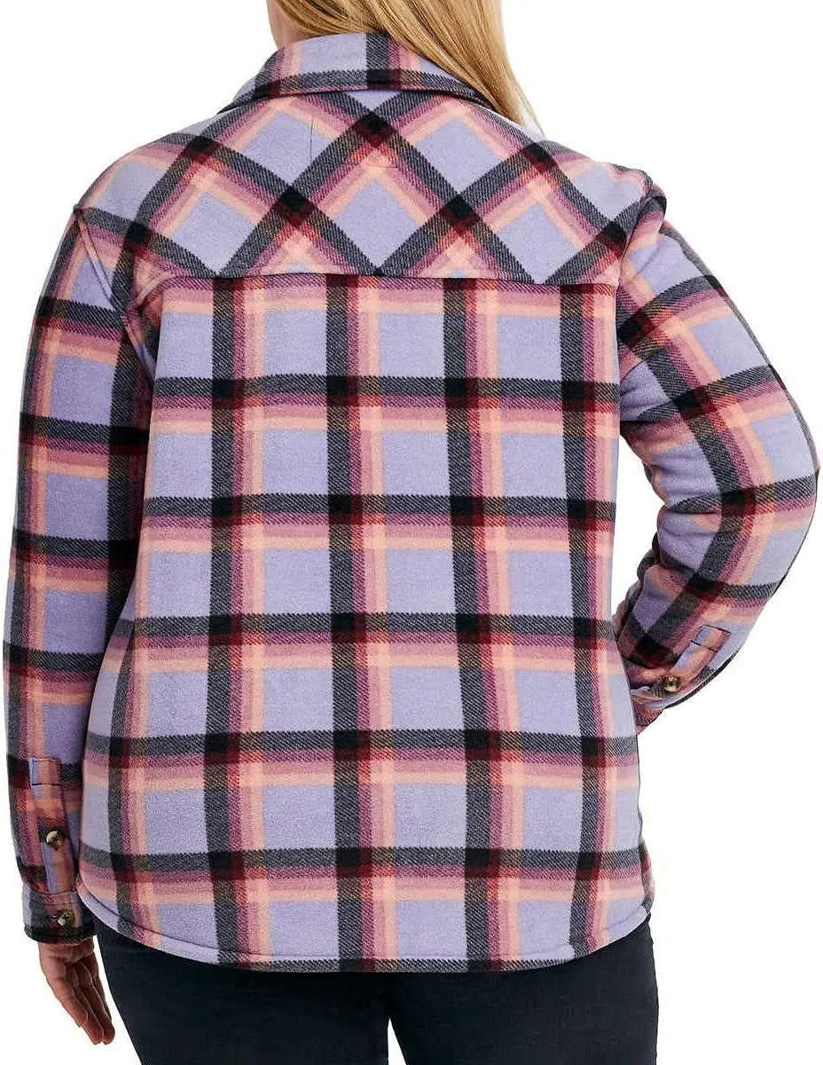 Sage Collective Women's Long Sleeve Plaid Super Plush Sherpa Lined Fleece Shirt Jacket with Pockets