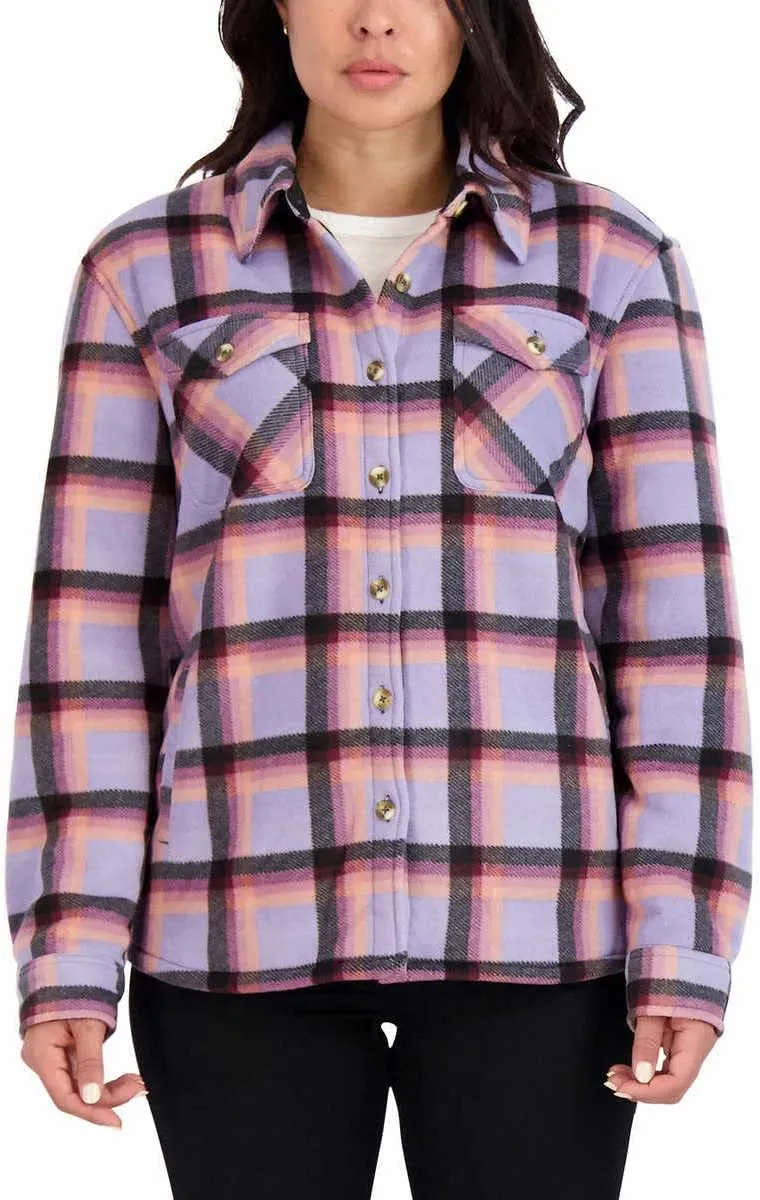 Sage Collective Women's Long Sleeve Plaid Super Plush Sherpa Lined Fleece Shirt Jacket with Pockets