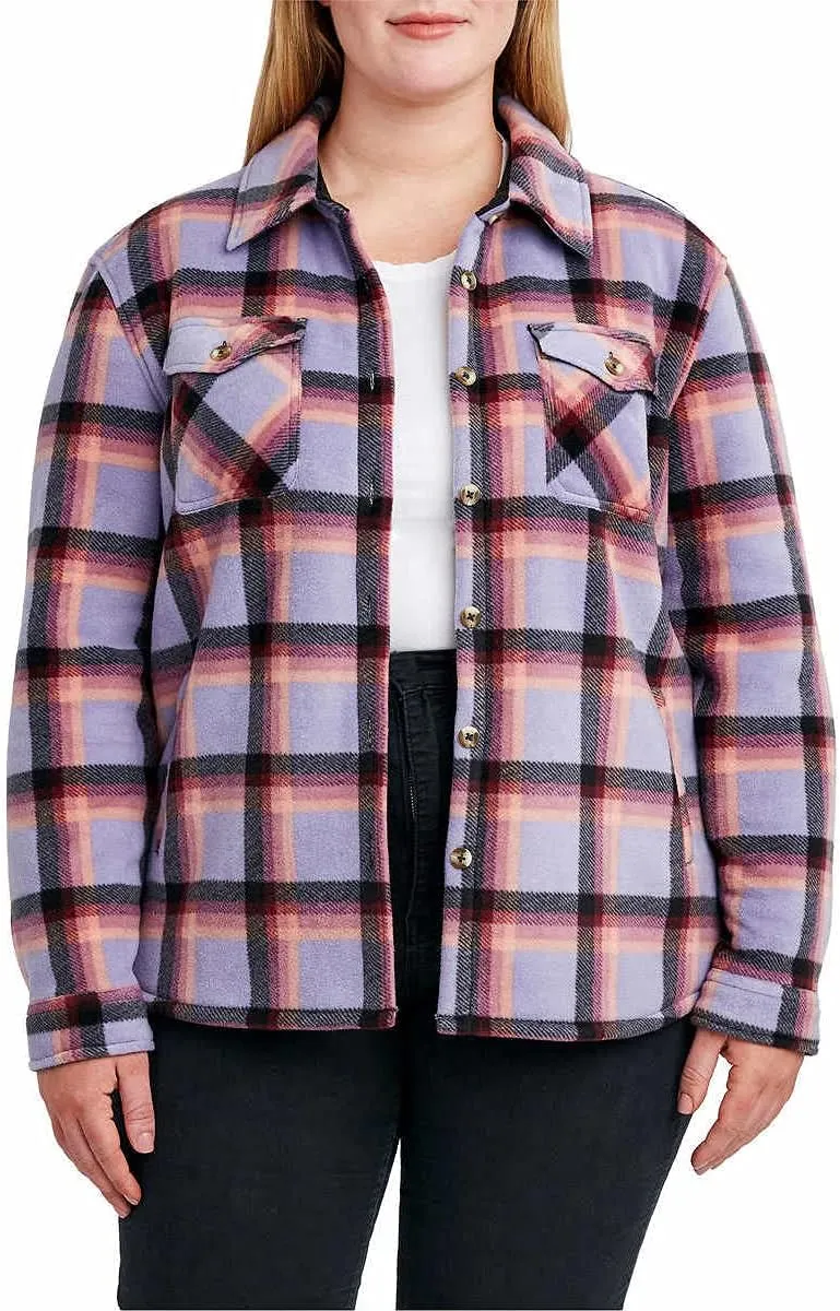 Sage Collective Women's Long Sleeve Plaid Super Plush Sherpa Lined Fleece Shirt Jacket with Pockets