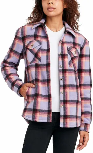 Sage Collective Women's Long Sleeve Plaid Super Plush Sherpa Lined Fleece Shirt Jacket with Pockets