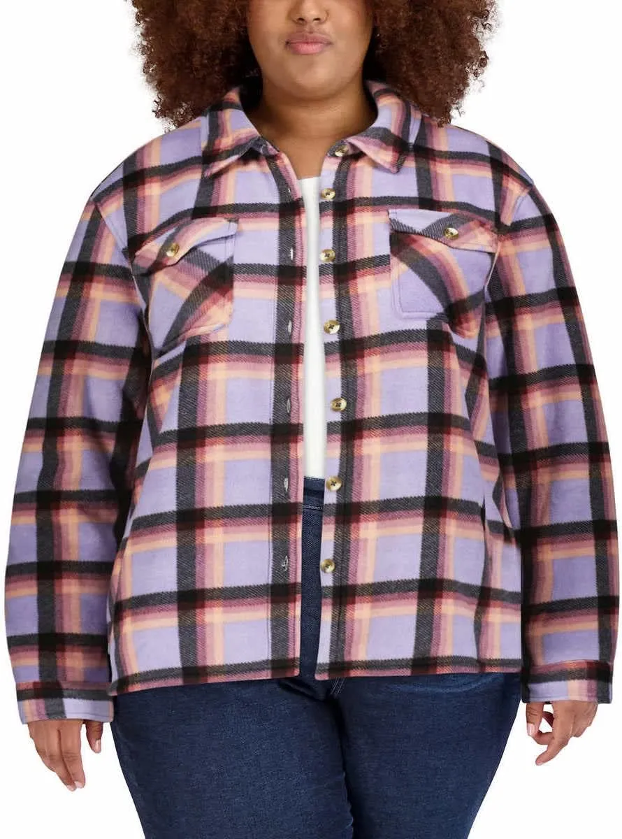 Sage Collective Women's Long Sleeve Plaid Super Plush Sherpa Lined Fleece Shirt Jacket with Pockets