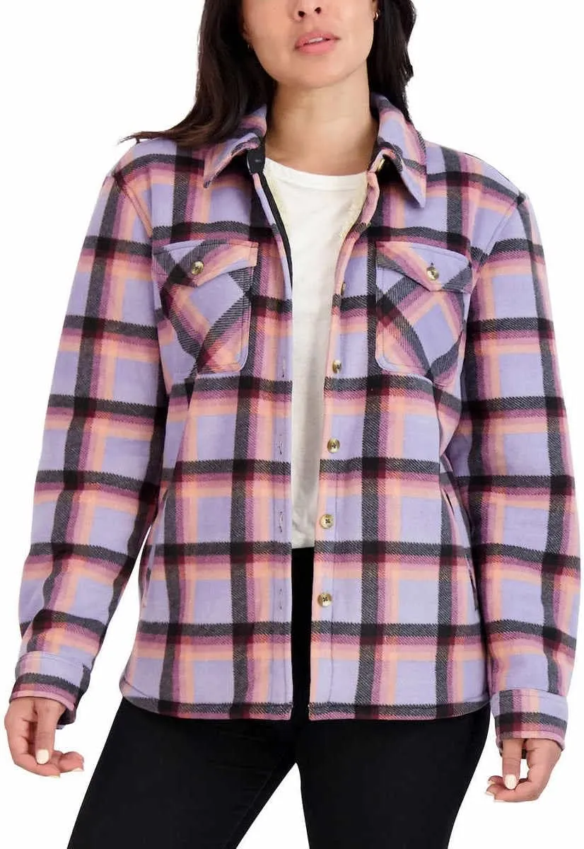 Sage Collective Women's Long Sleeve Plaid Super Plush Sherpa Lined Fleece Shirt Jacket with Pockets