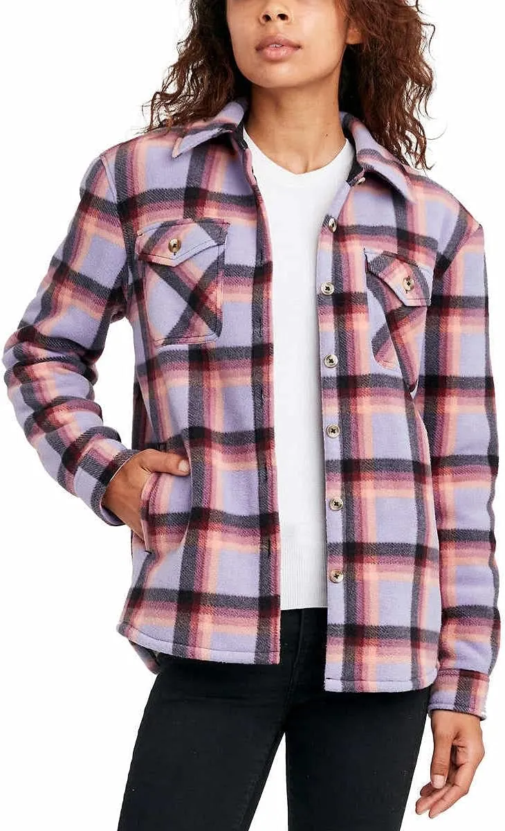 Sage Collective Women's Long Sleeve Plaid Super Plush Sherpa Lined Fleece Shirt Jacket with Pockets