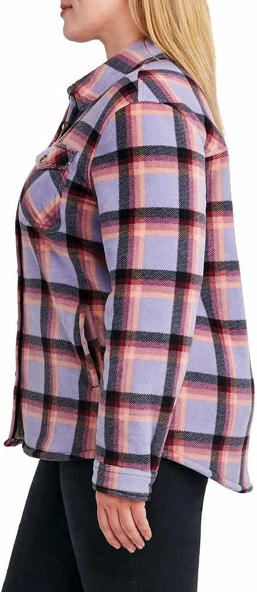 Sage Collective Women's Long Sleeve Plaid Super Plush Sherpa Lined Fleece Shirt Jacket with Pockets