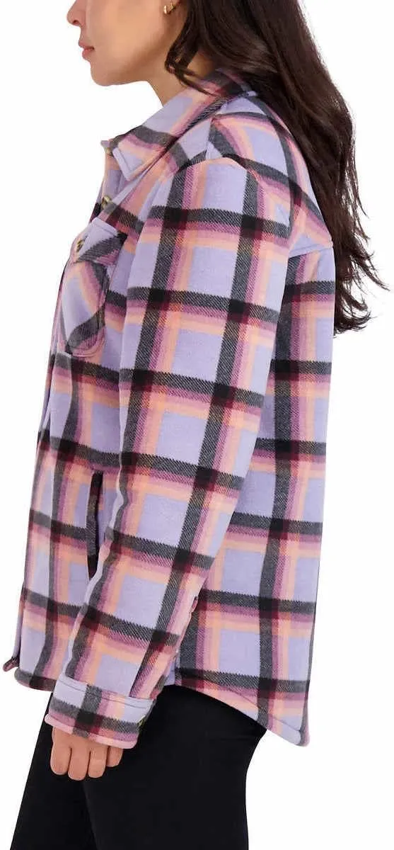 Sage Collective Women's Long Sleeve Plaid Super Plush Sherpa Lined Fleece Shirt Jacket with Pockets