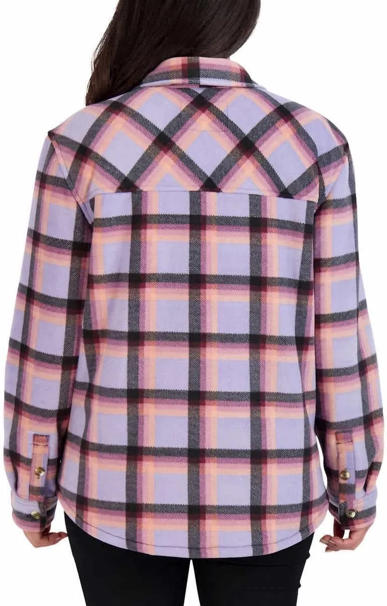 Sage Collective Women's Long Sleeve Plaid Super Plush Sherpa Lined Fleece Shirt Jacket with Pockets