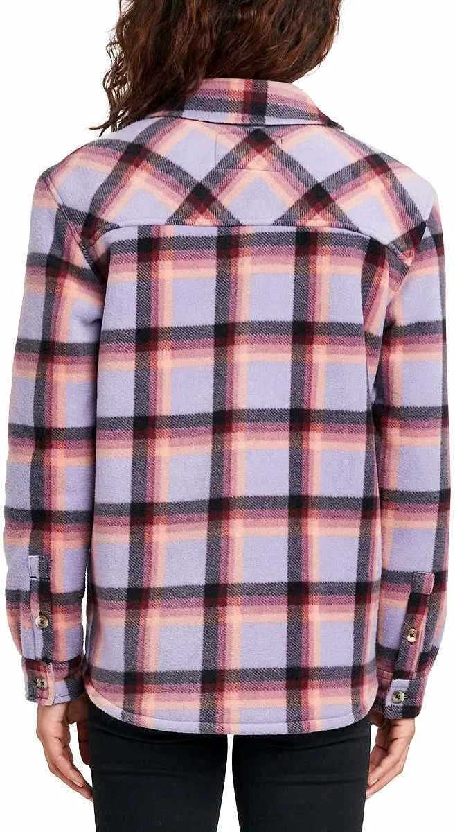 Sage Collective Women's Long Sleeve Plaid Super Plush Sherpa Lined Fleece Shirt Jacket with Pockets