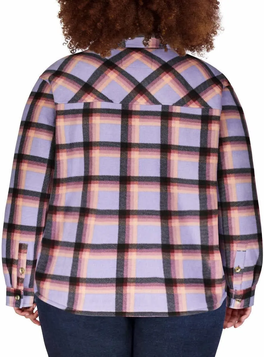 Sage Collective Women's Long Sleeve Plaid Super Plush Sherpa Lined Fleece Shirt Jacket with Pockets