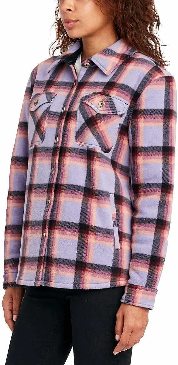 Sage Collective Women's Long Sleeve Plaid Super Plush Sherpa Lined Fleece Shirt Jacket with Pockets