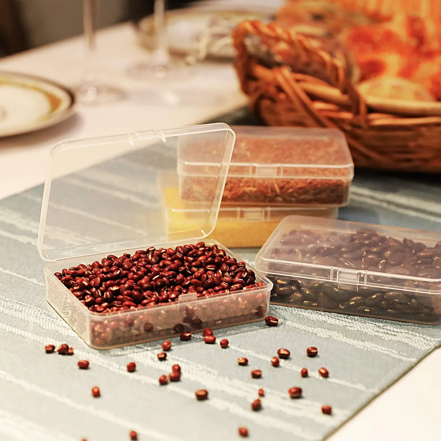 SATINIOR 12 Pack Clear Plastic Beads Storage Containers Box with Hinged Lid for Beads and More (4.45 x 3.3 x 1.18 Inch)