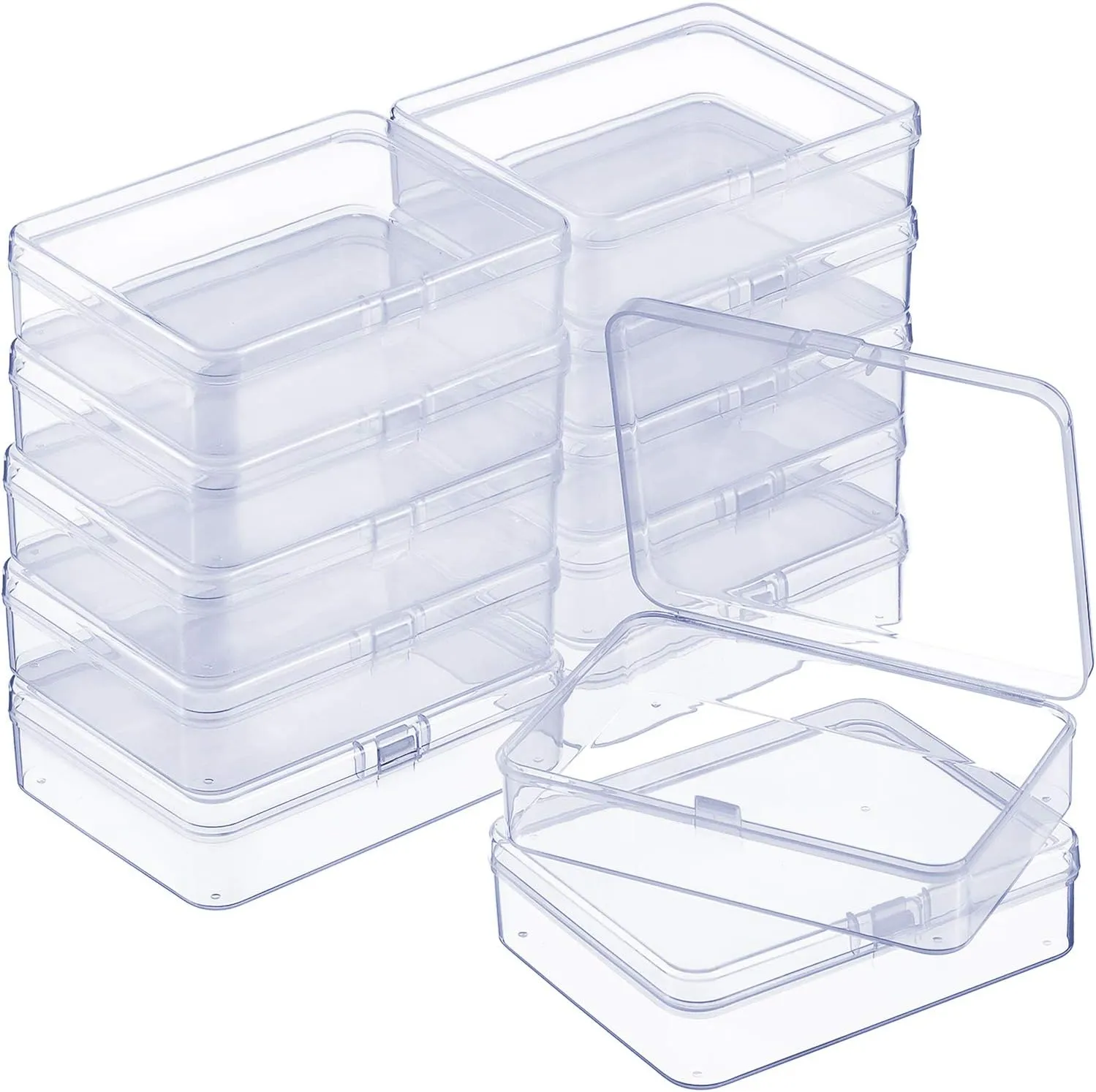 SATINIOR 12 Pack Clear Plastic Beads Storage Containers Box with Hinged Lid for Beads and More (4.45 x 3.3 x 1.18 Inch)