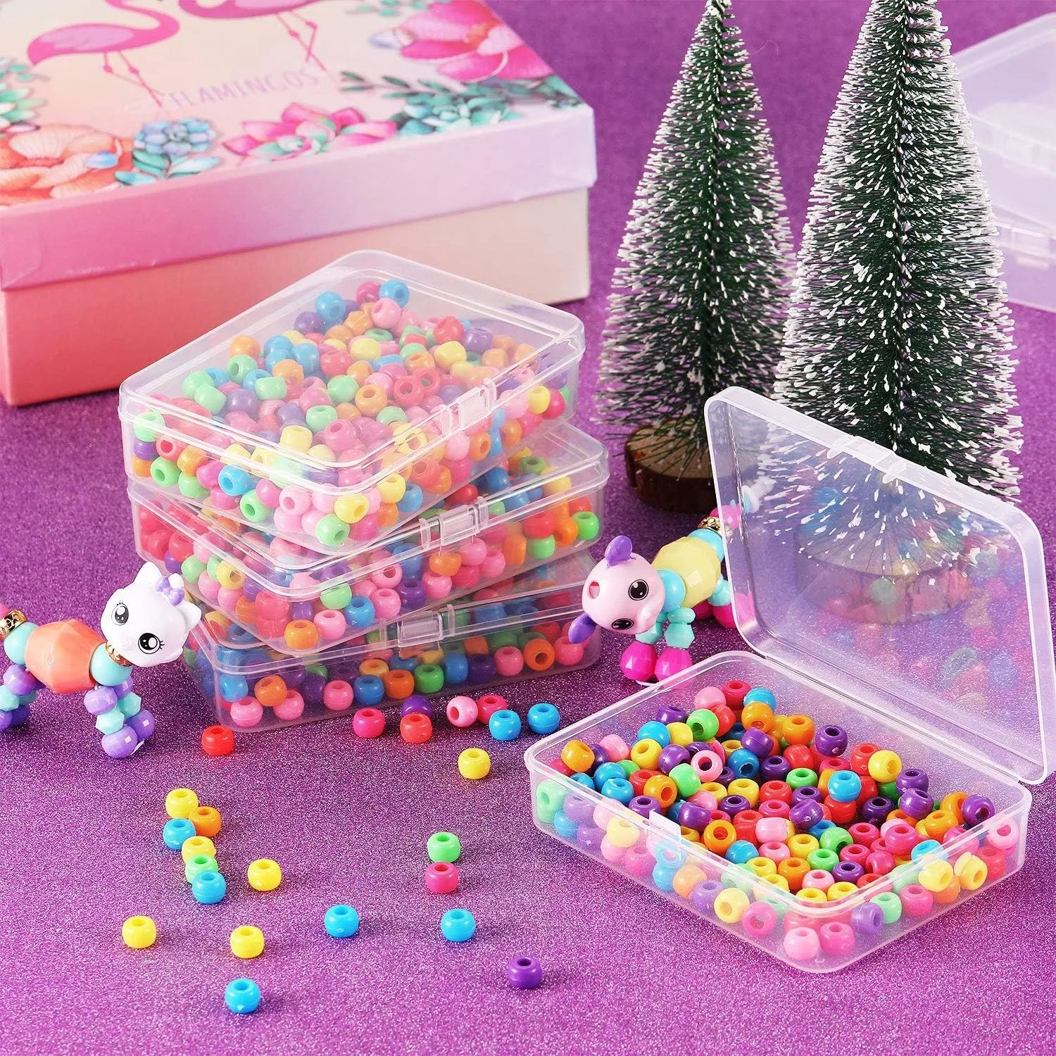 SATINIOR 12 Pack Clear Plastic Beads Storage Containers Box with Hinged Lid for Beads and More (4.45 x 3.3 x 1.18 Inch)