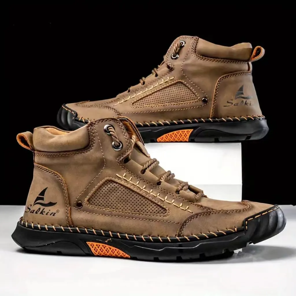 Sawbehind Mens Boots, Sawbehind Men's Comfortable Handmade Leather Boots, Waterproof, Arch Support, Spacious Toe Box Outdoor Leather Shoes