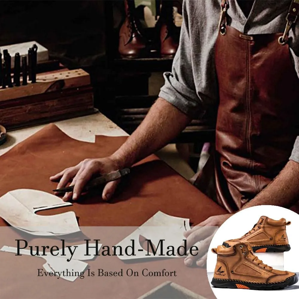 Sawbehind Mens Boots, Sawbehind Men's Comfortable Handmade Leather Boots, Waterproof, Arch Support, Spacious Toe Box Outdoor Leather Shoes