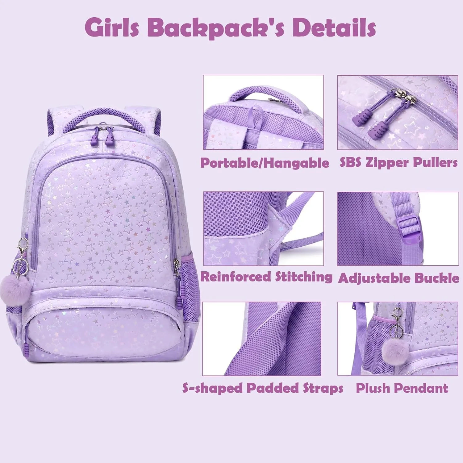 School Backpack for Girls, 3PCS Backpack Set with Lunch Box Pencil Case for Preschool Elementary High School Kids Teens