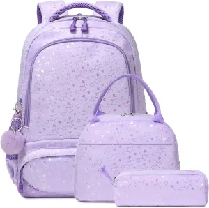 School Backpack for Girls, 3PCS Backpack Set with Lunch Box Pencil Case for Preschool Elementary High School Kids Teens
