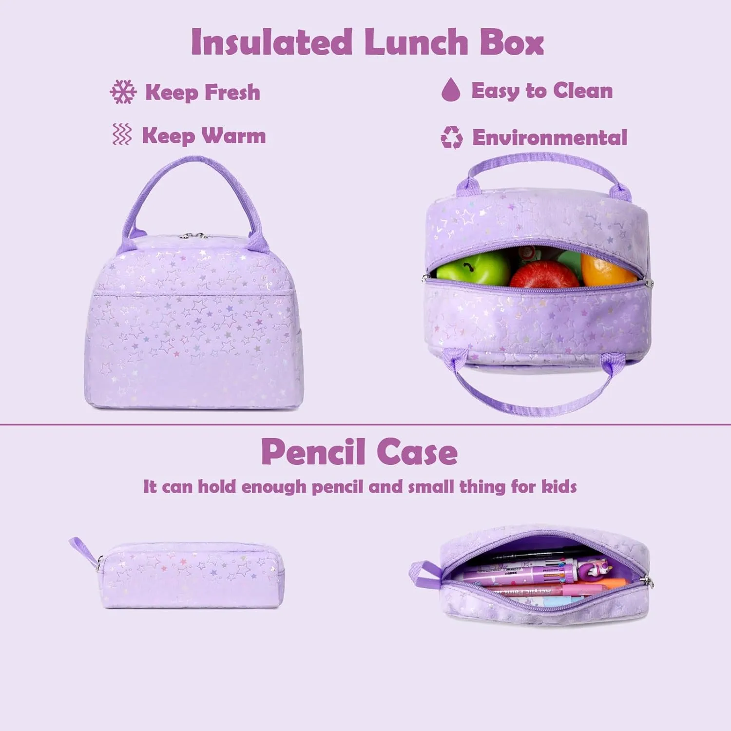 School Backpack for Girls, 3PCS Backpack Set with Lunch Box Pencil Case for Preschool Elementary High School Kids Teens