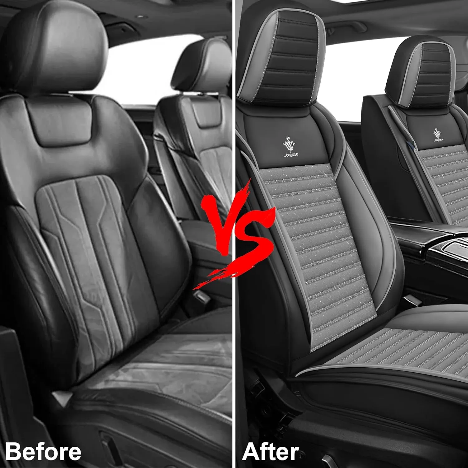 Seat Covers 5 Seats Custom Fit for Buick Regal 2011-2017, Standard Waterproof Car Seat Cover, Breathable and Comfortable Leather Cushion Cover, Auto Interior Accessories (Black Gray)