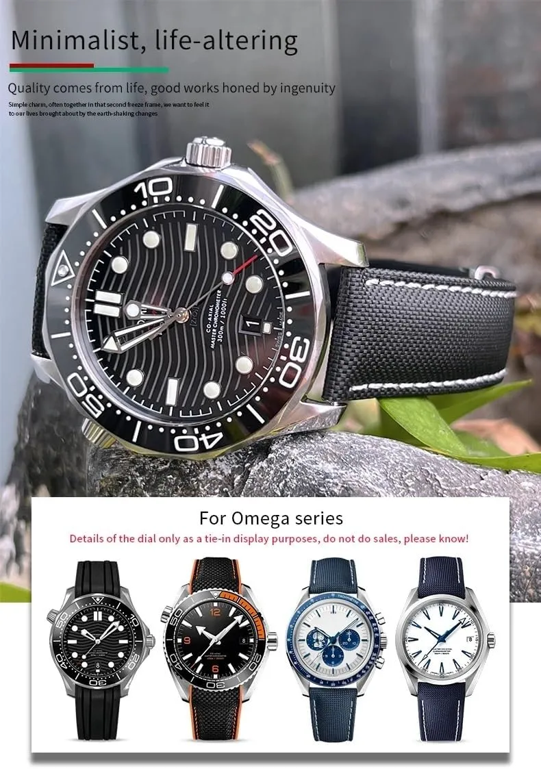 SERDAS 19mm 20mm Canvas Nylon Watchbands For Omega Seamaster 300 Speedmaster AT150 Omega Speedmaster Slubby 310.32 Series Nylon Strap
