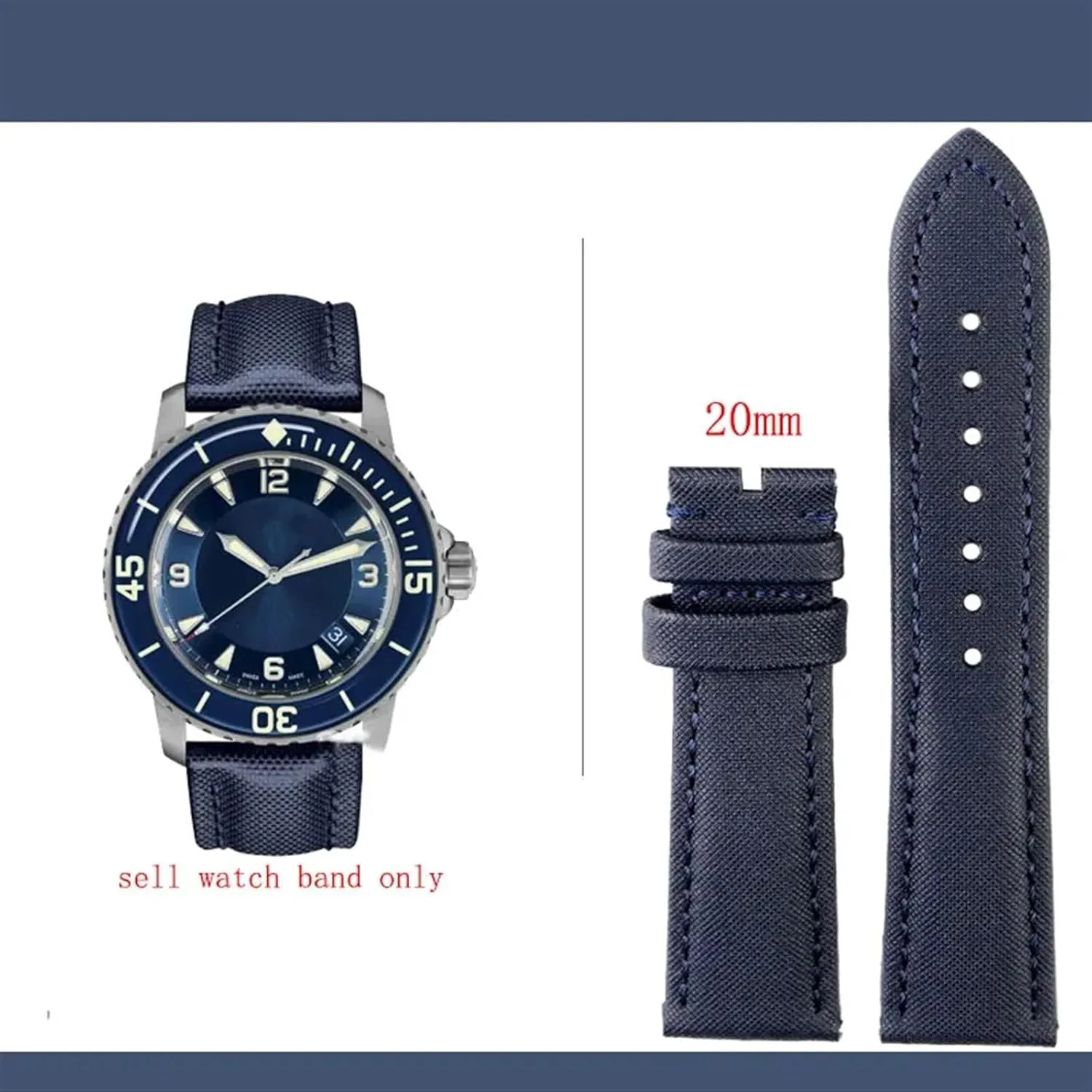 SERDAS 23mm High Density Nylon Watchband Special For Blancpain Fifty Fathoms 5000 5015 Strap Butterfly Buckle Wristband Canvas Leather Bottom Watch Strap