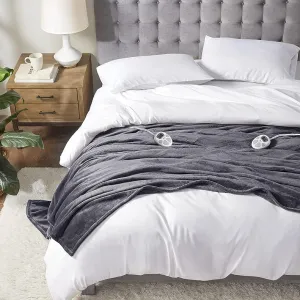 Serta Luxuriously Soft Plush Electric Blanket Fast Heating Cozy Cover, Safety Auto Shut Off Timer, Low EMF, Multi Heat Setting, ETL Certified, Machine Washable, Grey Queen (90 in x 84 in)