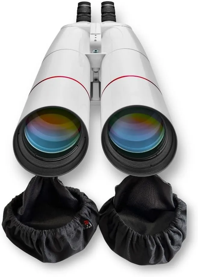 Set of 2 Pieces Dew and Dust Resistant Protective Covers for Binocular Telescope Objective Lenses - Lens and Optics Protection with Elastic Bands and Silicone Stoppers (3 inch), Black