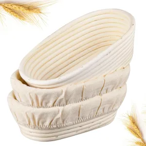 Set of 3 Proofing Basket,10 inch Oval Banneton Sourdough Bread Proofing Baskets, Dough Proofing Bowls with Liners Perfect for Professional & Home Dough Baking