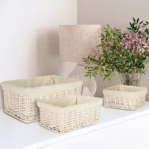 Set of 3 White Wash Wicker Storage Baskets