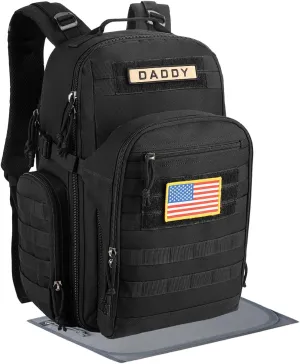 SHARKMOUTH Mens Military Diaper Bag - Tactical Baby Backpack with Insulated Bottle Pouches for Outdoor-Loving Dads - Changing Pad & MOLLE System for Camping, Hiking Travel