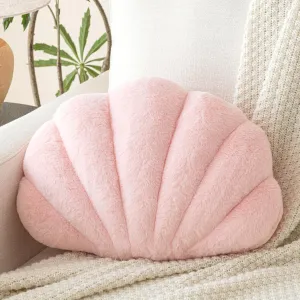 Shell Pillow, Seashell Throw Pillow with Soft Rabbit Plush for Couch Bed, Shell Shaped Decorative Ocean Pillow Stylish Beach Cushion Room Decor Aesthetic for Bedroom Livingroom
