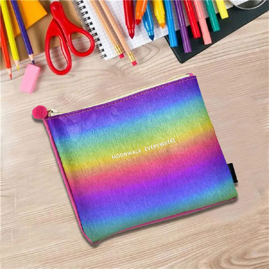 Shiney Moonwalk Pencil Pouch | With Pom Pom Zip Puller |  Sassy Holographic Shiny Design |  Multi-Utility Pouch | Pack of 2