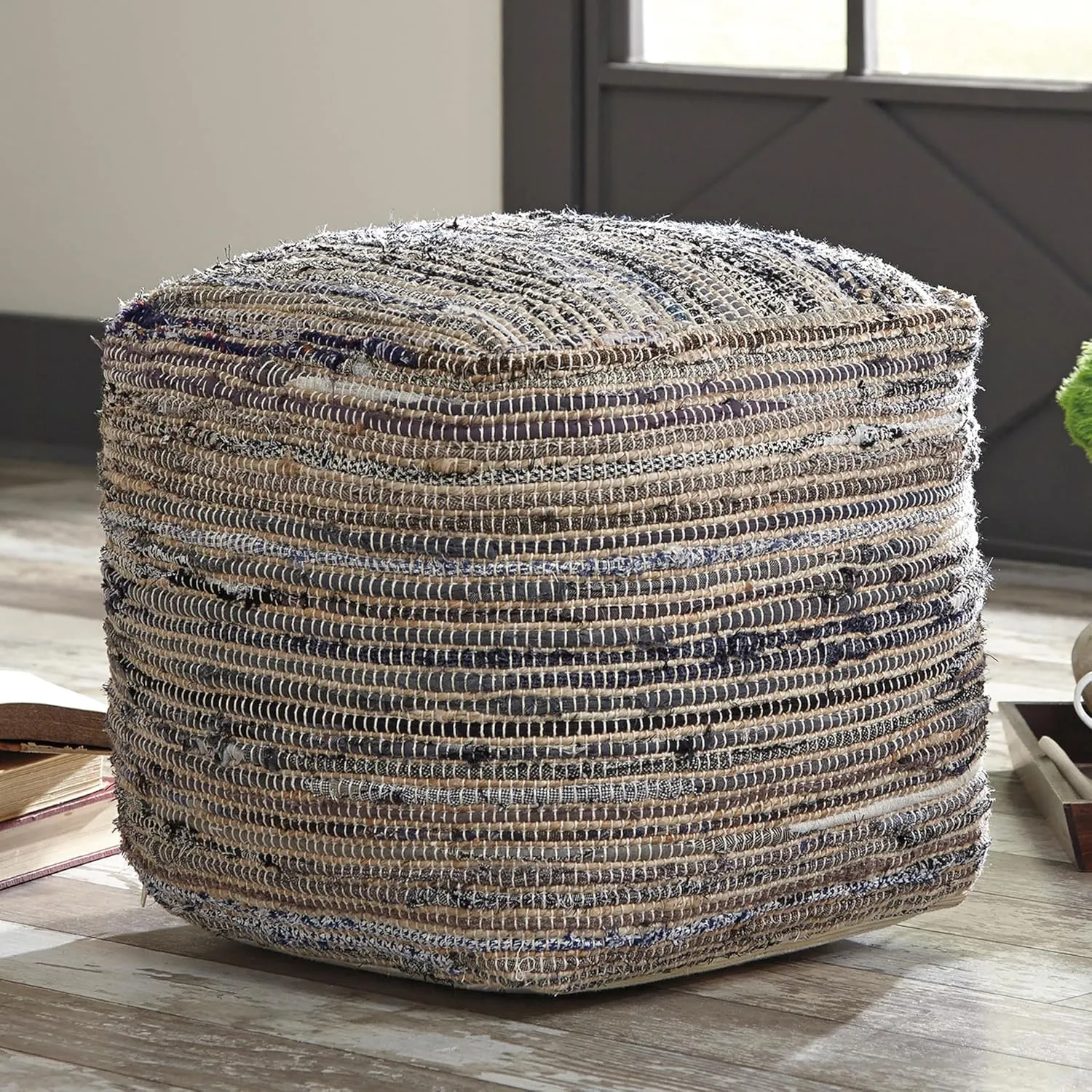 Signature Design by Ashley Absalom Hemp Pouf, 16 x 16 Inches, Multicolored