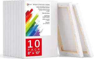 Simetufy 8x10 Inch Stretched Canvas for Painting, 10 Pack 100% Cotton Professional Blank Art Canvas Using Acrylic Paint or Oil (Pre-Primed)