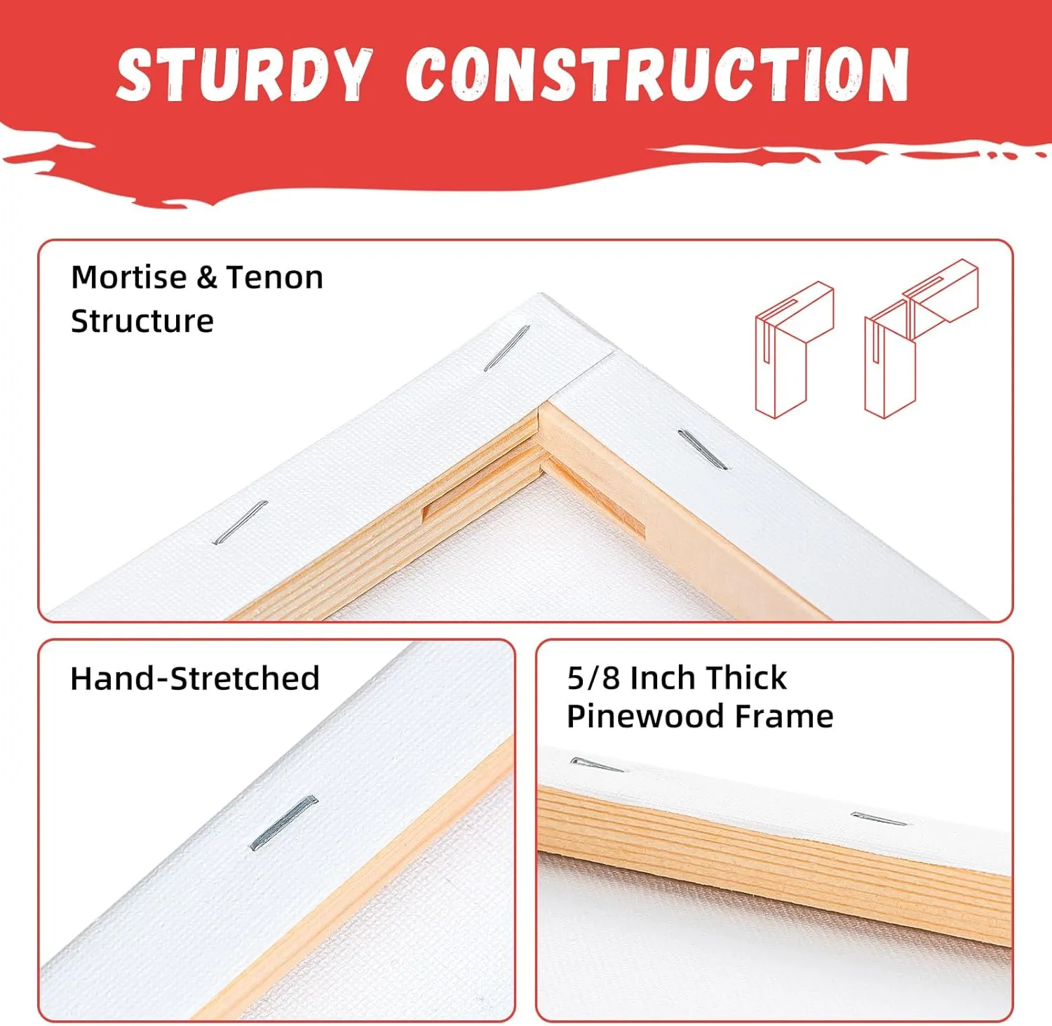 Simetufy 8x10 Inch Stretched Canvas for Painting, 10 Pack 100% Cotton Professional Blank Art Canvas Using Acrylic Paint or Oil (Pre-Primed)
