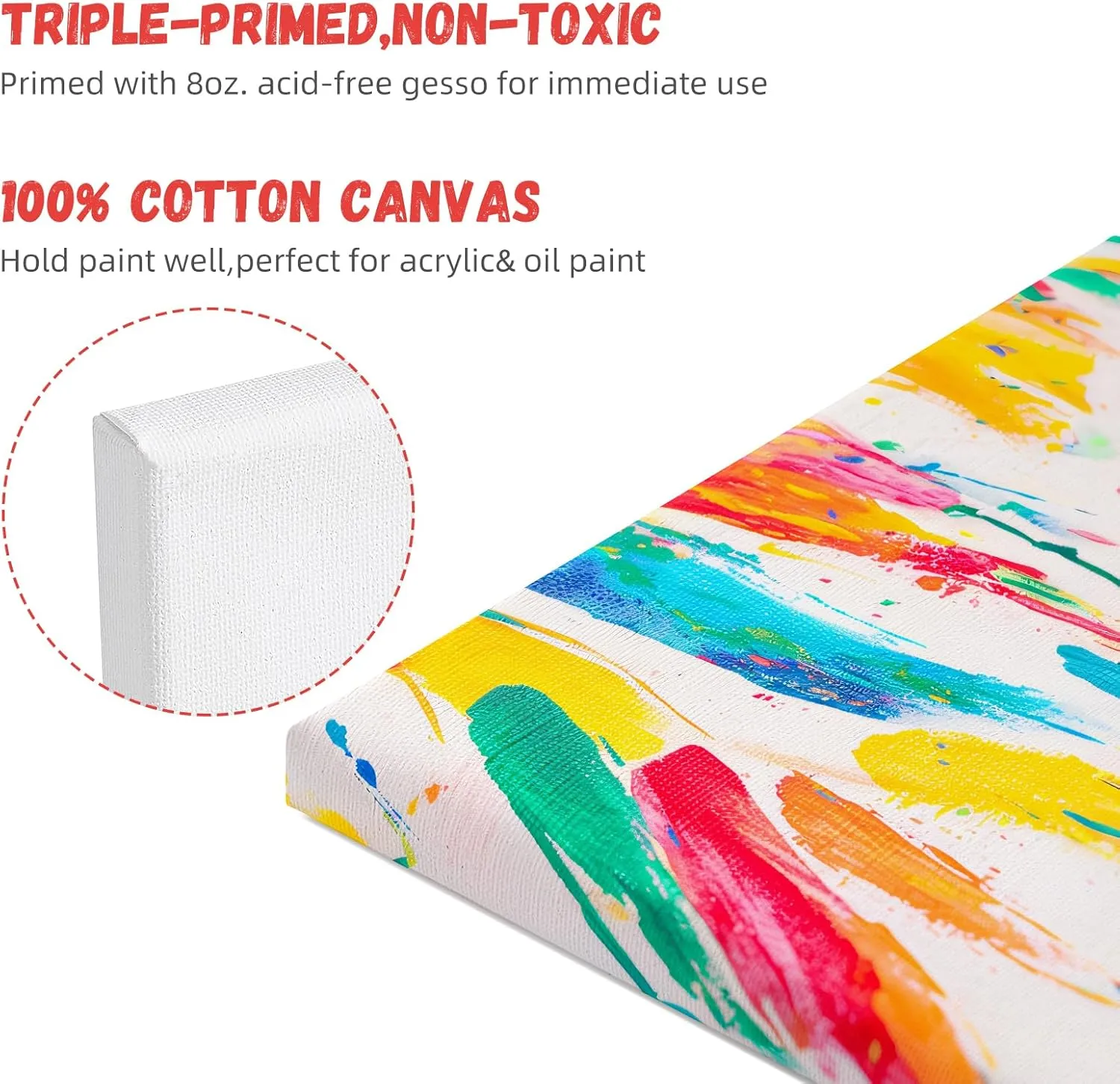 Simetufy 8x10 Inch Stretched Canvas for Painting, 10 Pack 100% Cotton Professional Blank Art Canvas Using Acrylic Paint or Oil (Pre-Primed)