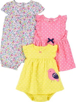 Simple Joys by Carter's baby-girls 3-pack Romper, Sunsuit and Dress