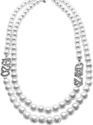 Sisterhood Statement jewelry ZETA 1920 rhinestone metal charm Double Necklace for sorority Women with Imitation Pearl Beads, Choker Style Multi-Strand Necklace