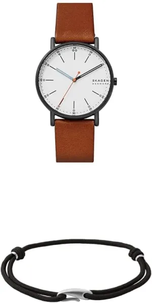 Skagen Signatur Three-Hand 40mm Minimalist Watch Men's Pendler Silver-Tone Stainless Steel Multi Strand Bracelet (Model: SKJM0196040)