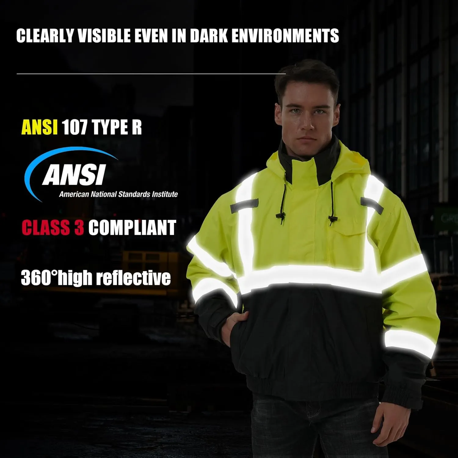 SKSAFETY 3-in-1 High Visibility Winter Bomber Jackets Zip Out Fleece Liner Reflective Safety Coats for men Waterproof ANSI/ISEA Class 3(Lime 2XL)
