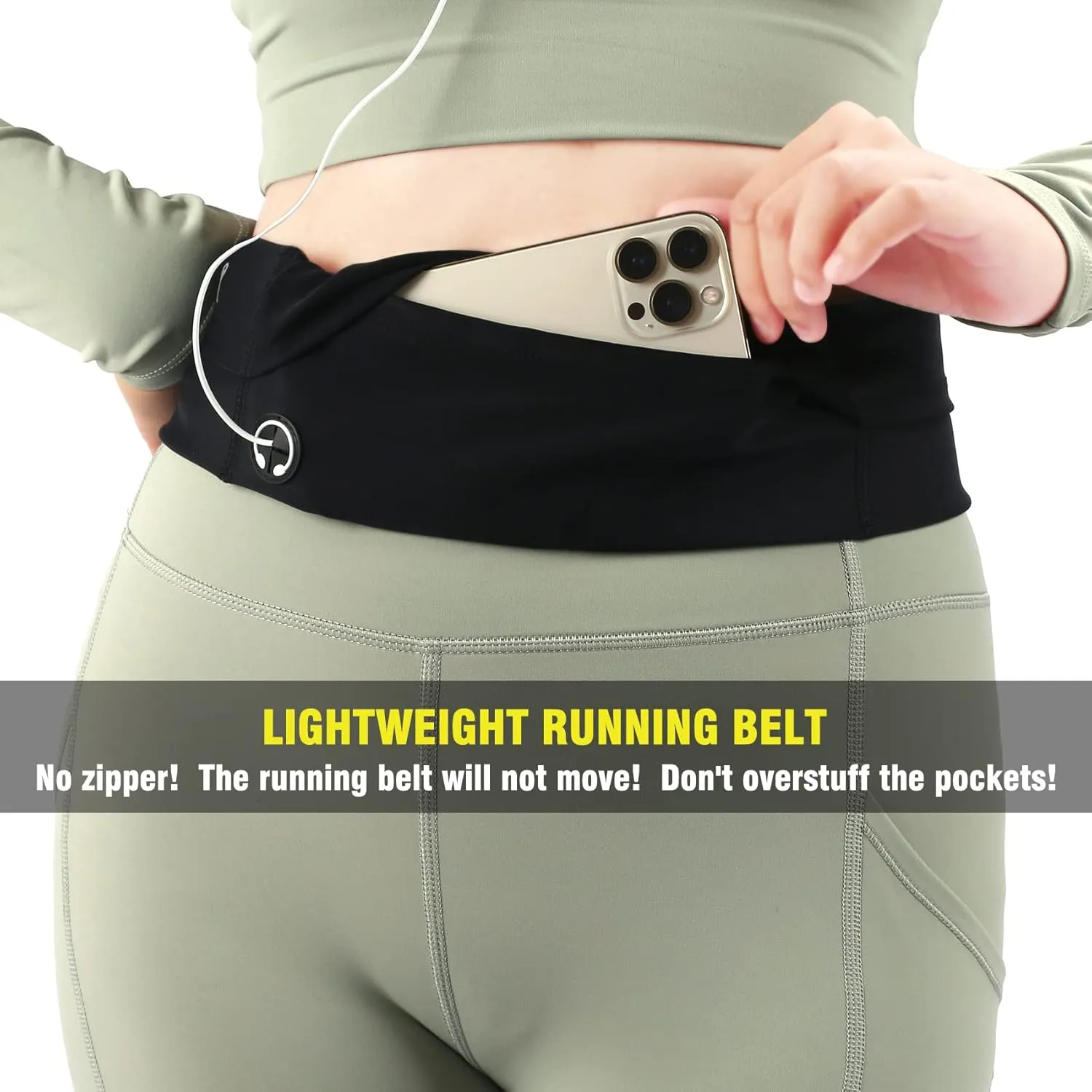Slim Running Belt for Women and Men - Waterproof Phone Belt Bag, Flip Belt for Jogging, Walking, and Travel - Running Waist Pack for Phone, Perfect Holiday Gift (Black)