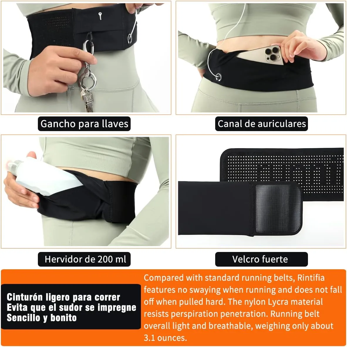 Slim Running Belt for Women and Men - Waterproof Phone Belt Bag, Flip Belt for Jogging, Walking, and Travel - Running Waist Pack for Phone, Perfect Holiday Gift (Black)