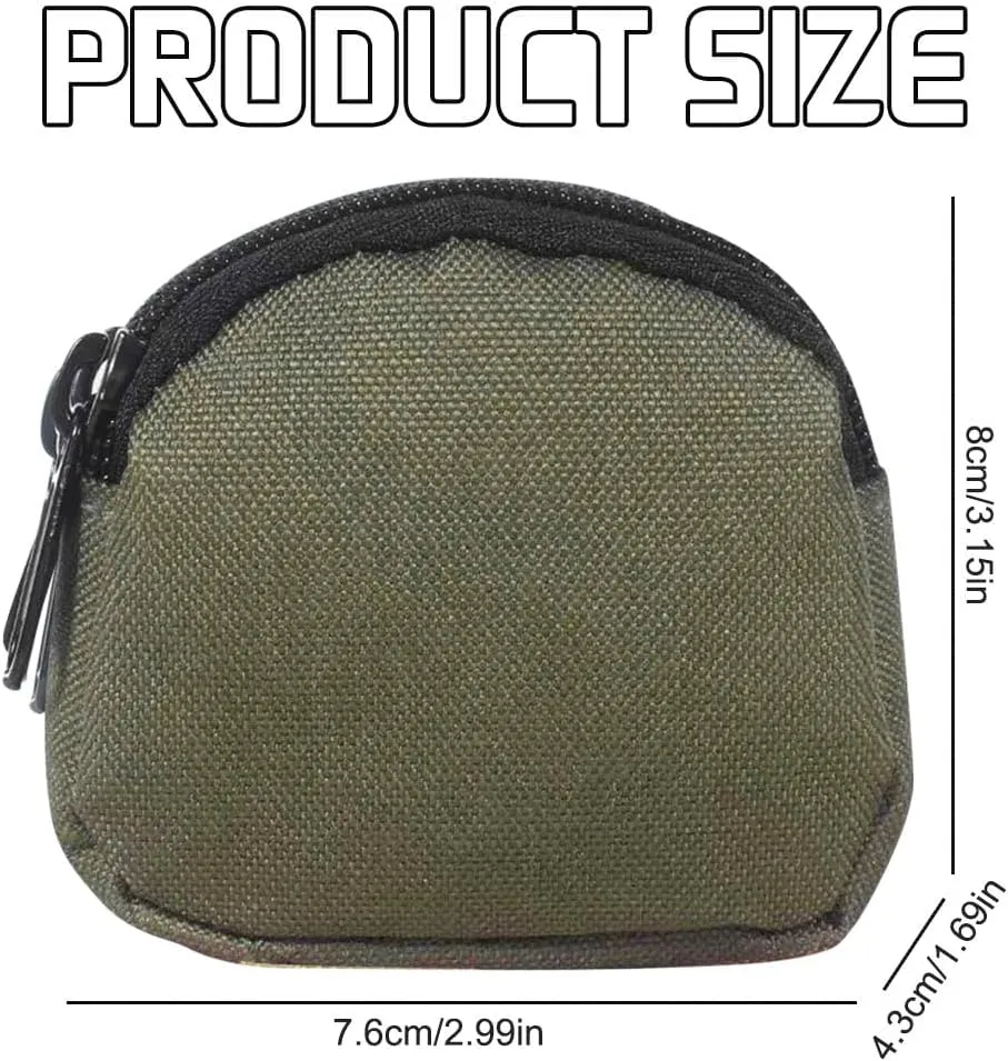 Small Coin Purchase Keychain, Round Tactical Pouch Military Gear Mini Molle Key Wallet Holder Men Coin Purses Zipper Outdoor Pocket for Camping Hunting (Army Green)