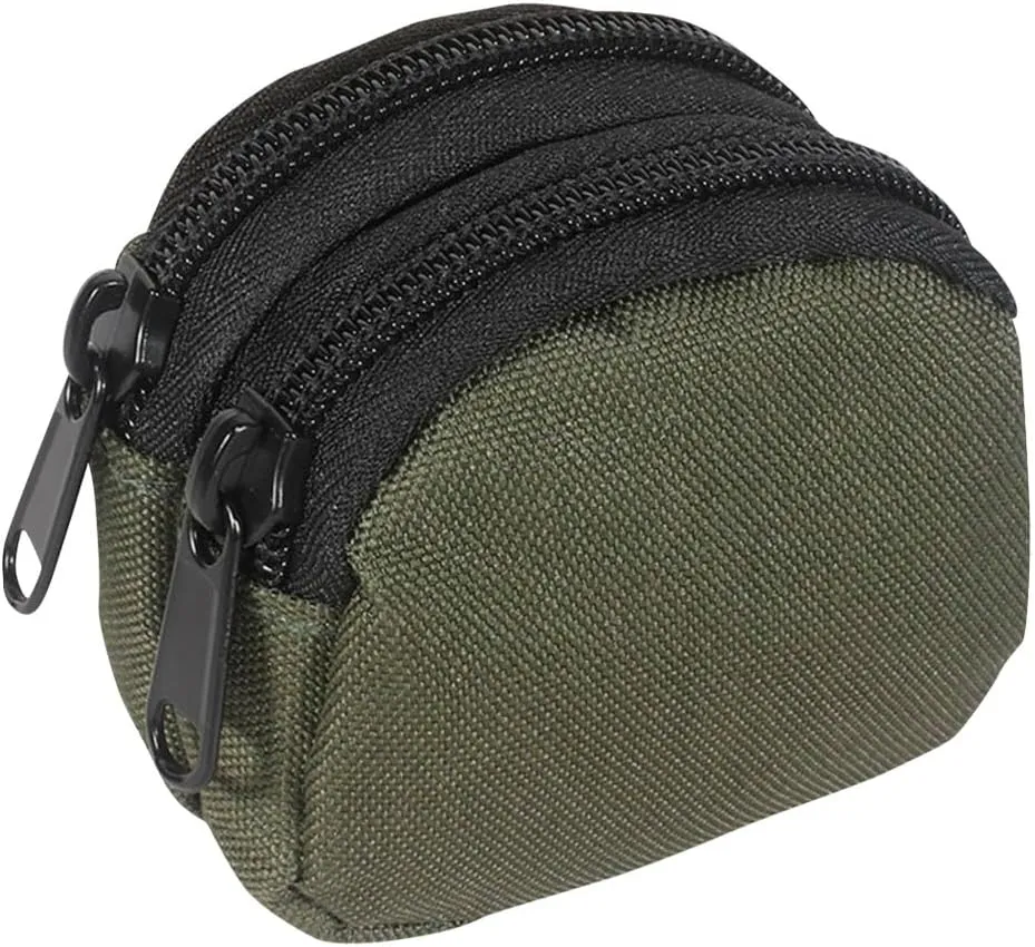 Small Coin Purchase Keychain, Round Tactical Pouch Military Gear Mini Molle Key Wallet Holder Men Coin Purses Zipper Outdoor Pocket for Camping Hunting (Army Green)