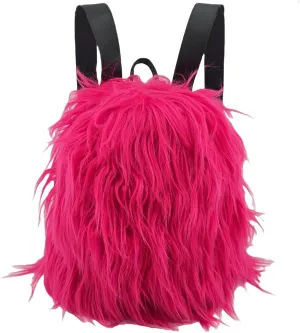 Small Mini Faux Fur Backpack for Women - Trendy Plush Daypack - Cute Furry Y2K Shoulder Bag (Hot Pink)