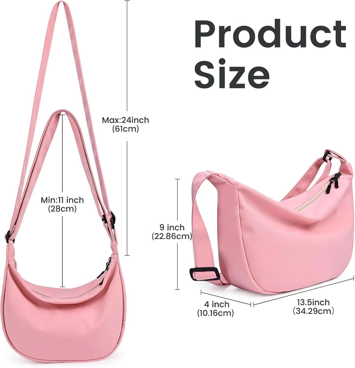 Small Sling Crossbody Bag for Women Men Trendy, Mini Crescent Bag with Adjustable Strap, 2 Zippers Lightweight Nylon Bag