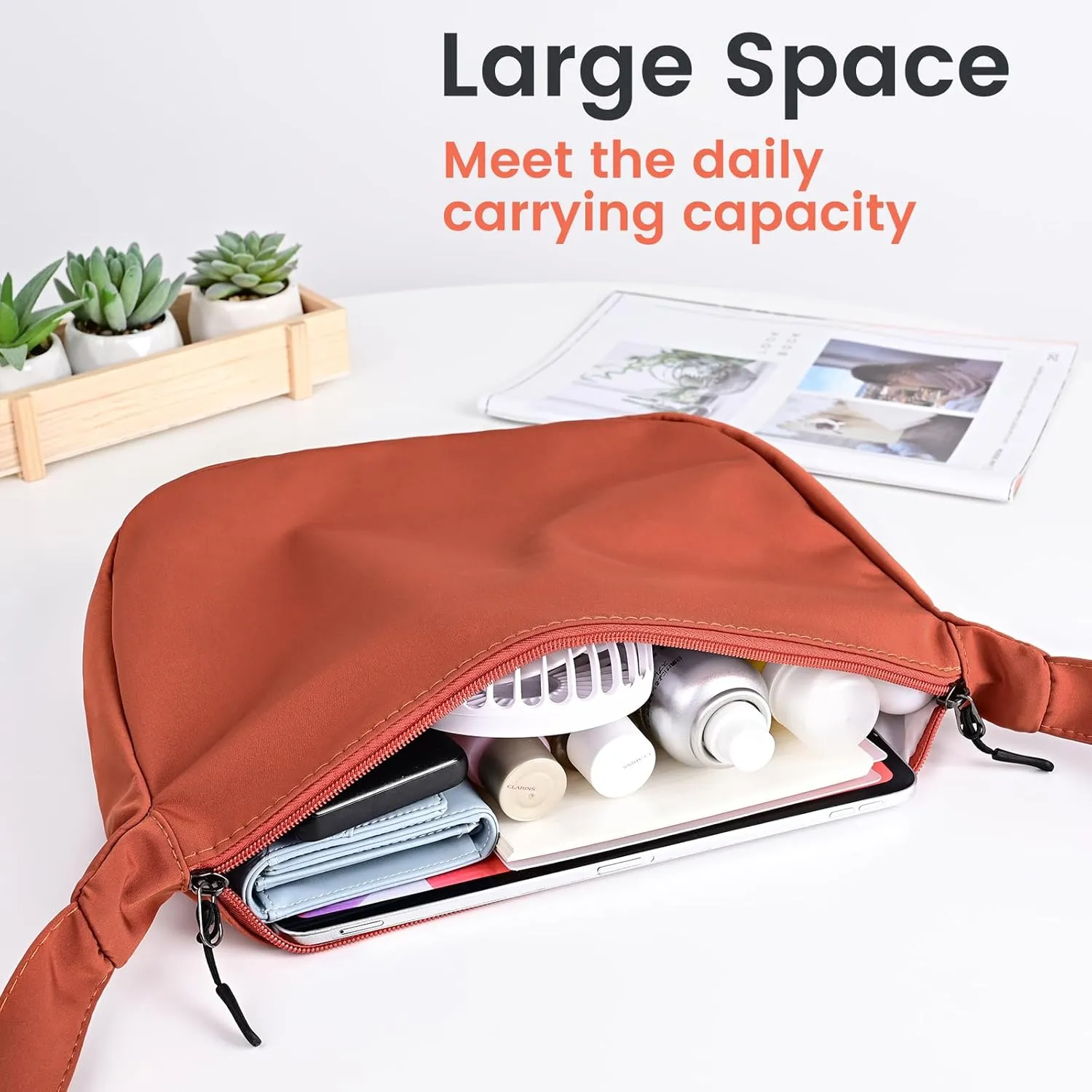 Small Sling Crossbody Bag for Women Men Trendy, Mini Crescent Bag with Adjustable Strap, 2 Zippers Lightweight Nylon Bag