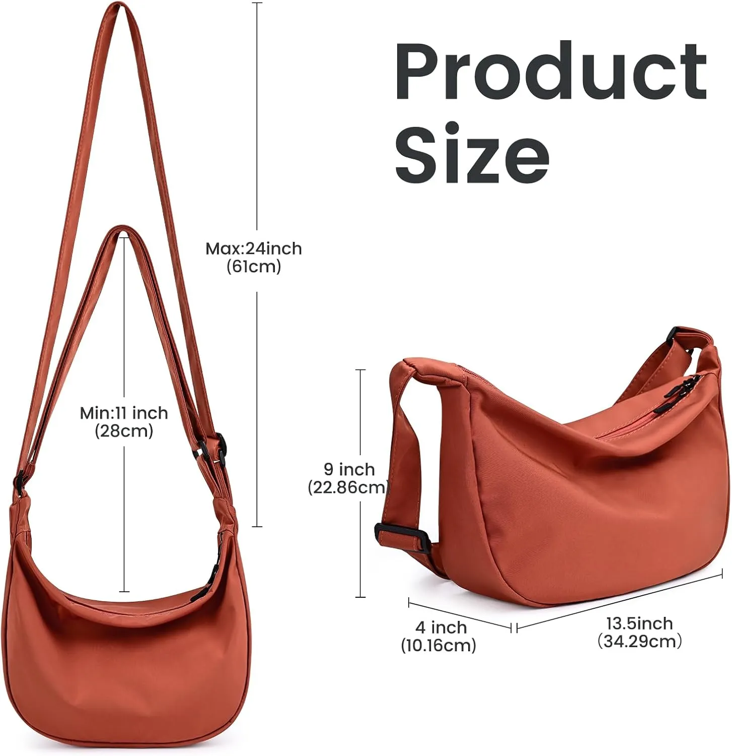 Small Sling Crossbody Bag for Women Men Trendy, Mini Crescent Bag with Adjustable Strap, 2 Zippers Lightweight Nylon Bag