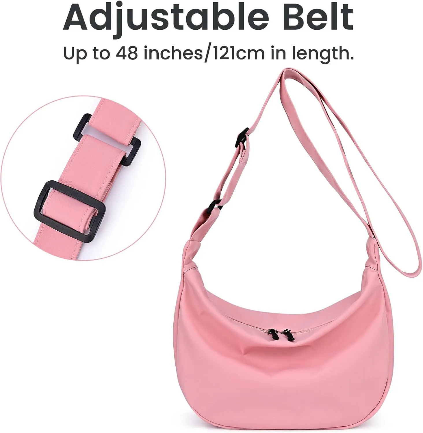 Small Sling Crossbody Bag for Women Men Trendy, Mini Crescent Bag with Adjustable Strap, 2 Zippers Lightweight Nylon Bag