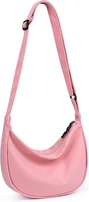 Small Sling Crossbody Bag for Women Men Trendy, Mini Crescent Bag with Adjustable Strap, 2 Zippers Lightweight Nylon Bag