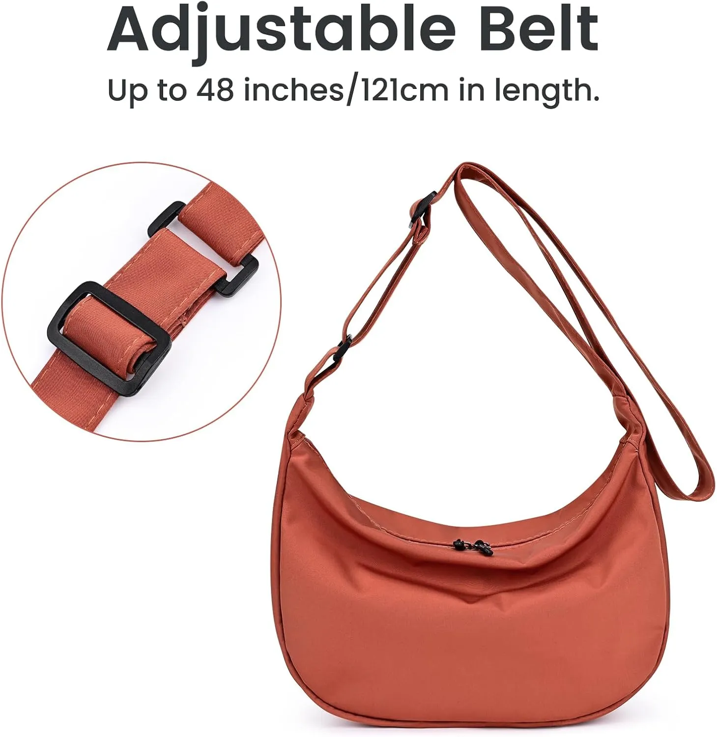 Small Sling Crossbody Bag for Women Men Trendy, Mini Crescent Bag with Adjustable Strap, 2 Zippers Lightweight Nylon Bag